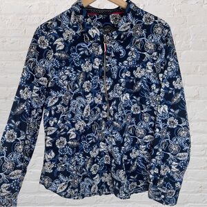 Tommy Hilfiger Women's Cotton Printed Zip-Front Shirt (XL, Coral Floral)